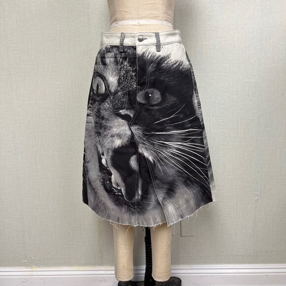 NWT $428 Tory Burch Limited Edition Denim Cat Printed Skirt Size 8 - Picture 1 of 8